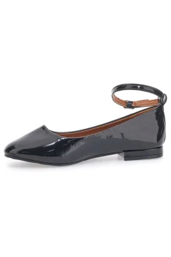 Ballerine Nere Effetto Vernice con Cinturino e Tacco Comodo IDE1075-THE FIRST Best