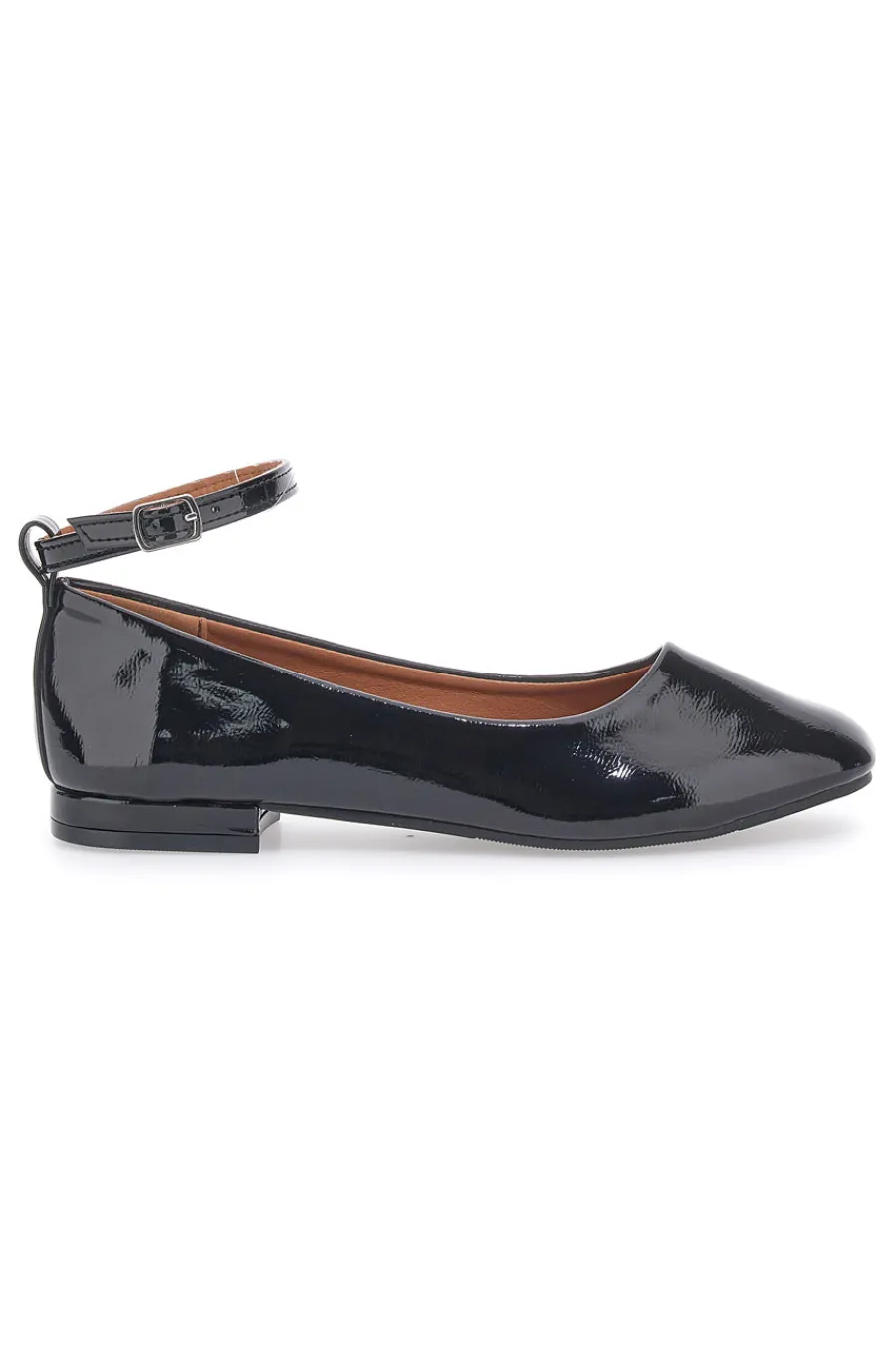 Ballerine Nere Effetto Vernice con Cinturino e Tacco Comodo IDE1075-THE FIRST Best