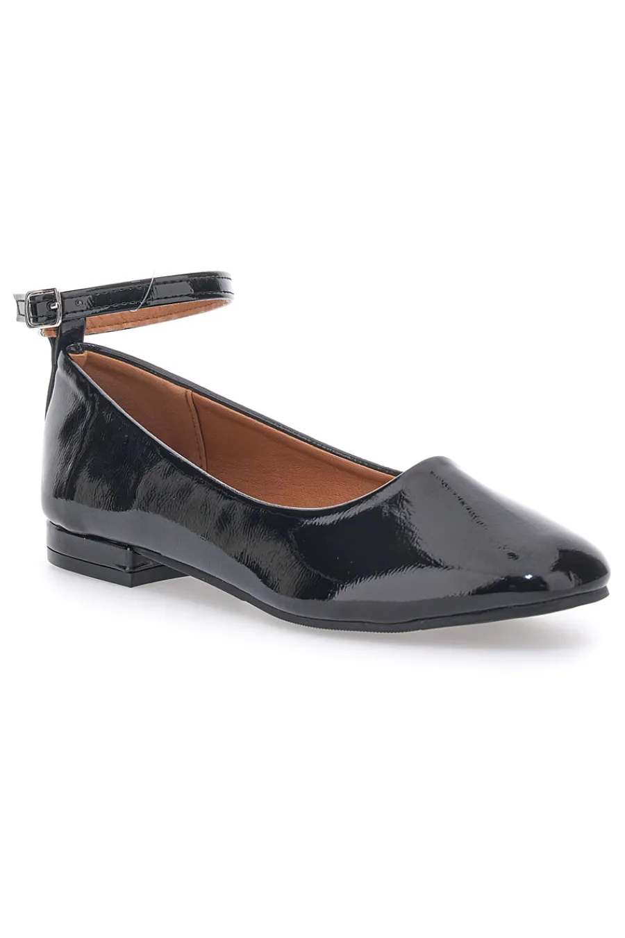 Ballerine Nere Effetto Vernice con Cinturino e Tacco Comodo IDE1075-THE FIRST Best