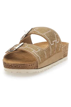 Beige Hausschuhe mit blauen Strasssteinen 37 Nm-INBLU Discount
