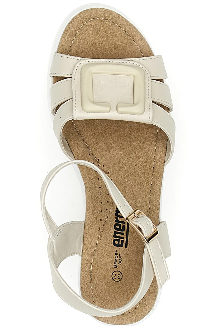 Beige Keilsandalen mit Riemen und glänzenden Details E483-ENERGY