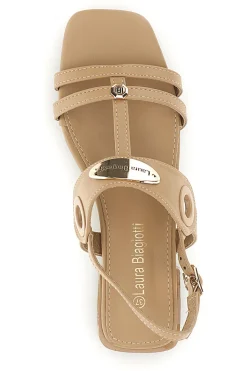 Beige Sandalen mit niedrigem Absatz und Riemen 9720-LAURA BIAGIOTTI New