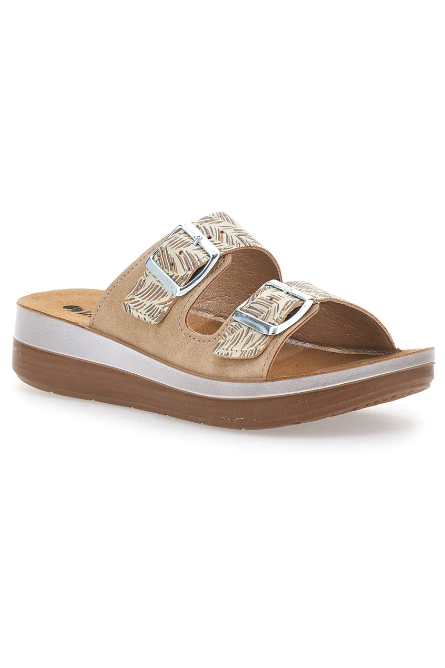 Beige Slipper mit Muster und Doppelschnalle 19 TF für Damen | Pittarello-INBLU Outlet