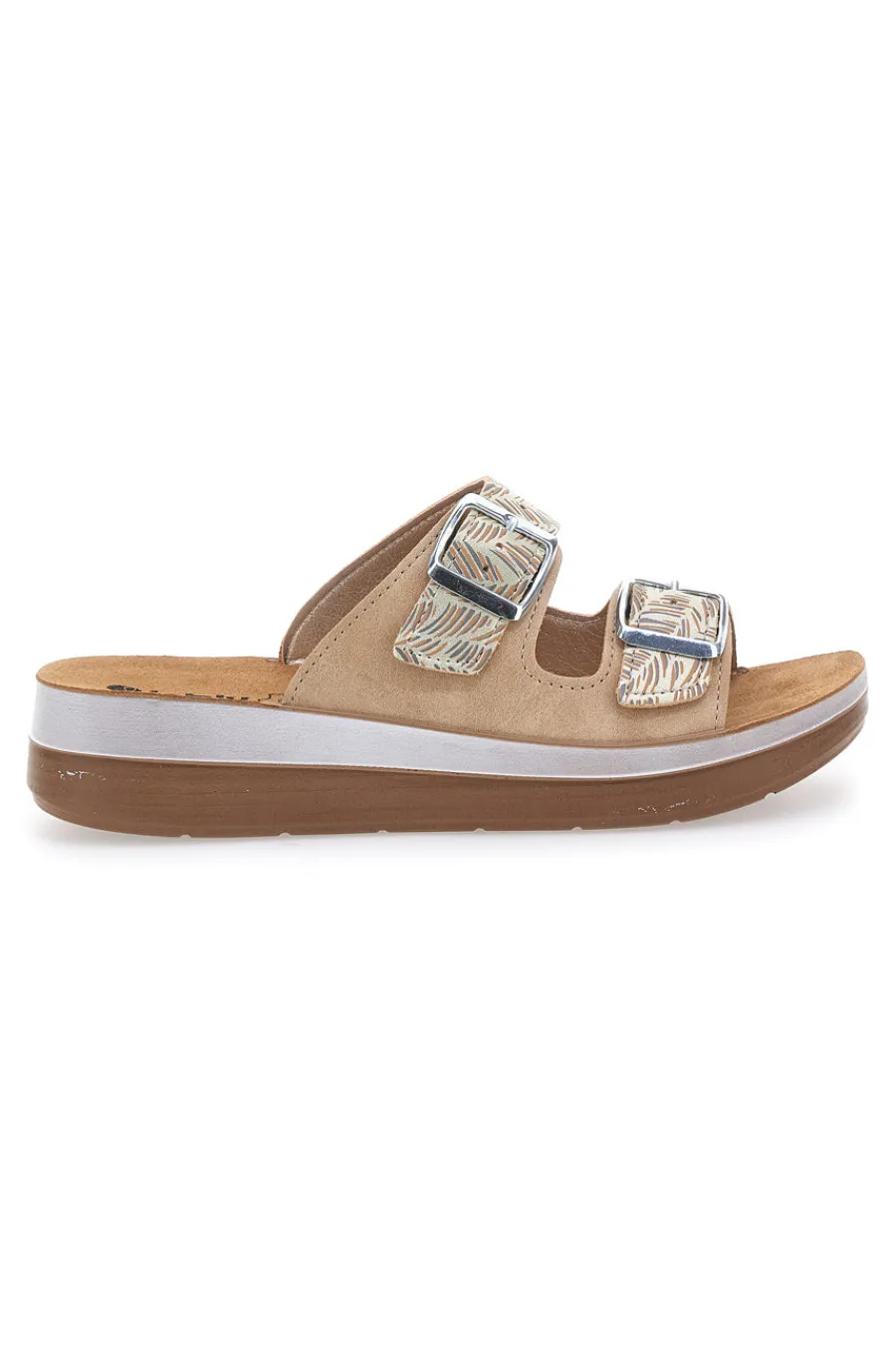 Beige Slipper mit Muster und Doppelschnalle 19 TF für Damen | Pittarello-INBLU Outlet