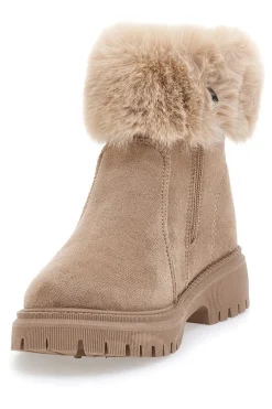 Beige Stiefeletten mit seitlichem Reißverschluss, Pelzbesatz und warmer Innenausstattung CAW759136363-CARRERA Hot