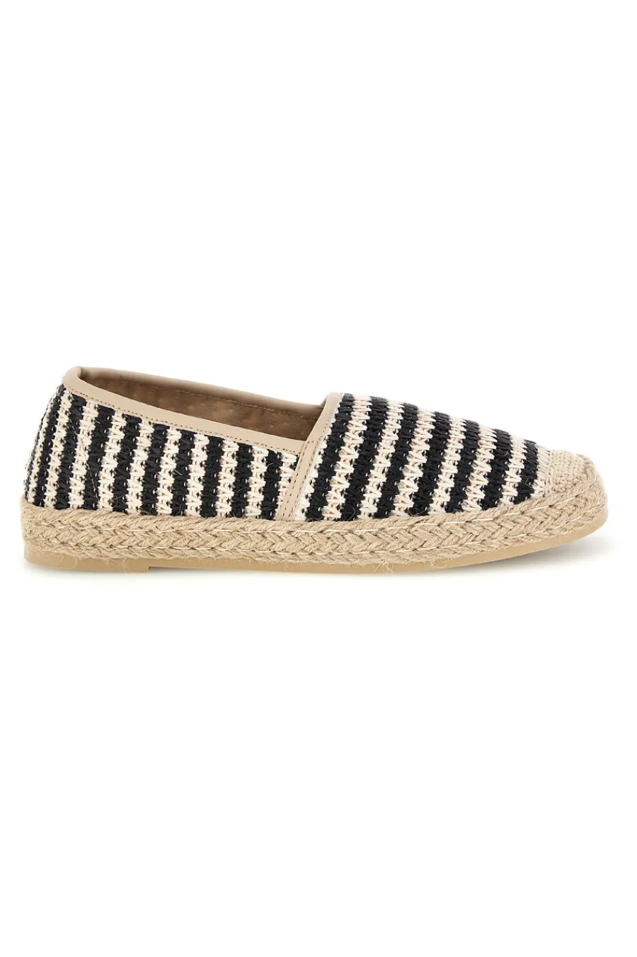 Beige und schwarz gestreifte Stoff Espadrilles p687-PRIMA RIGA Sale