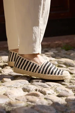 Beige und schwarz gestreifte Stoff Espadrilles p687-PRIMA RIGA Sale