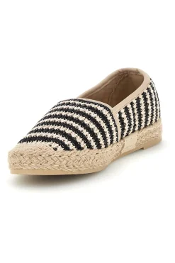 Beige und schwarz gestreifte Stoff Espadrilles p687-PRIMA RIGA Sale