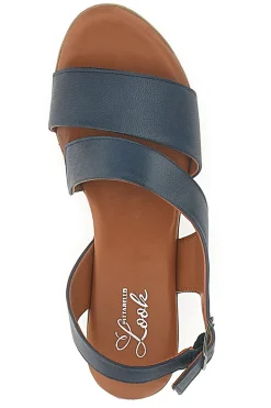 Blaue Sandalen mit niedrigem Absatz und Obermaterial aus Leder 243080-PITTARELLO LOOK Hot