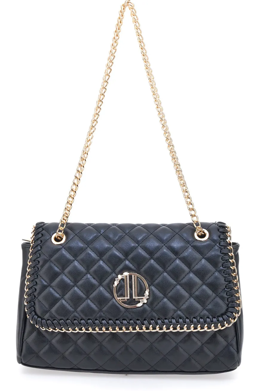 Borsa a tracolla Nera Trapuntata con Catena Dorata Lancetti 25S-259-3