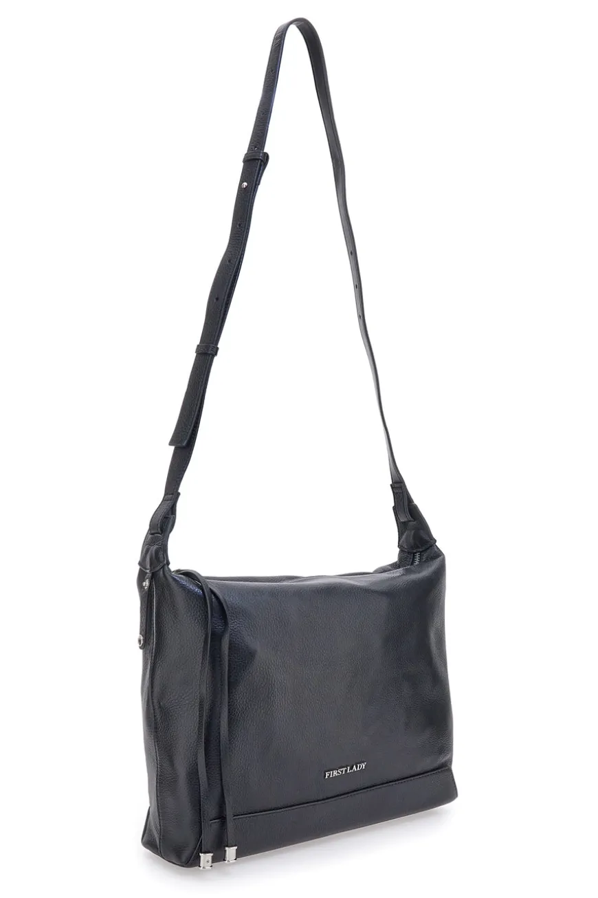 Borsa nera in vera pelle con tracolla e borsellino incluso First Lady SL 8801