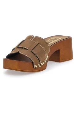 Braune Clogs-Hausschuhe mit Blockabsatz 8657-PITTARELLO Sale