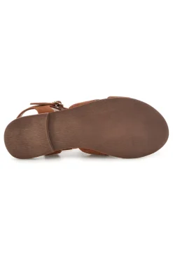 Braune Echtleder-Sandalen mit ovalen Metall-Accessoires im Pittarello-Look IF10328-PITTARELLO LOOK Outlet