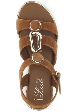 Braune Echtleder-Sandalen mit ovalen Metall-Accessoires im Pittarello-Look IF10328-PITTARELLO LOOK Outlet