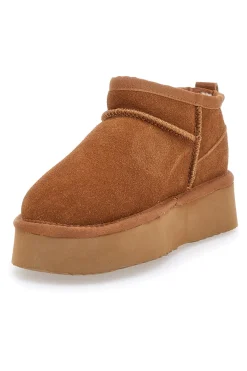 Braune Flatform-Stiefeletten aus echtem Wildleder mit Pittarello-Fell Wow 3547-WOW PITTARELLO Clearance