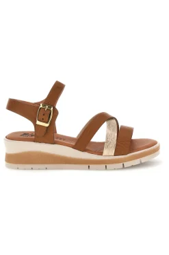 Braune Sandalen mit gekreuzten Riemen und 402 Keil-BIO UP New