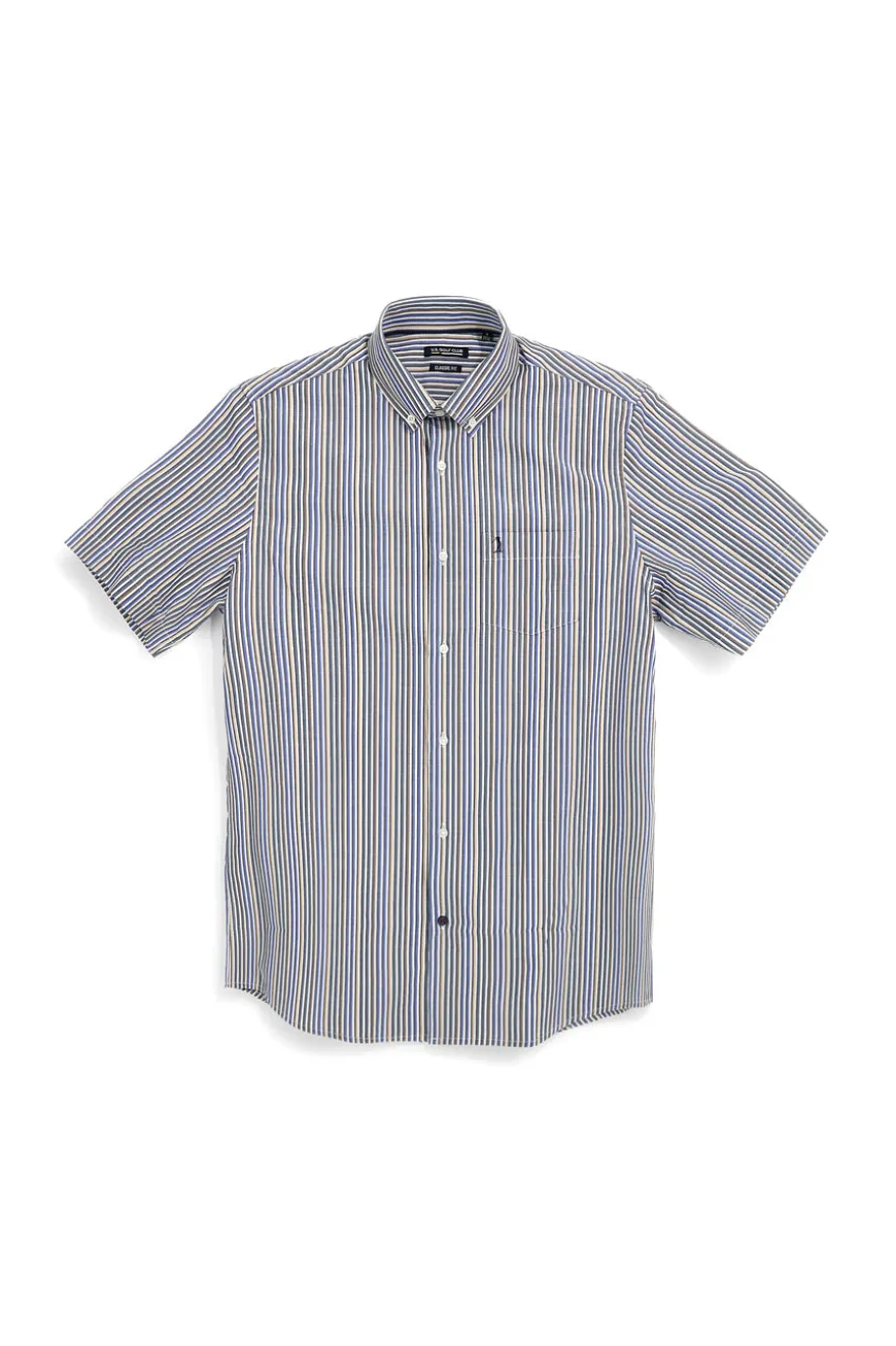 Camicia blu a righe con taschino Us golf CA2602