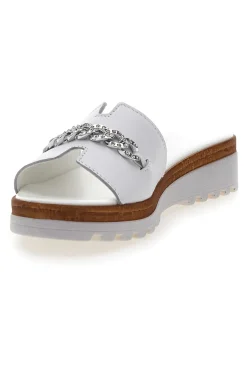 Ciabatta Bianca con Fascia in Pelle e Catena Decorativa 333170811-PITTARELLO New