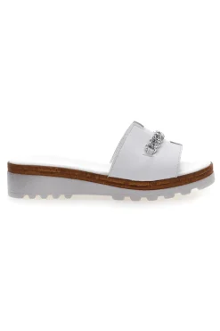 Ciabatta Bianca con Fascia in Pelle e Catena Decorativa 333170811-PITTARELLO New