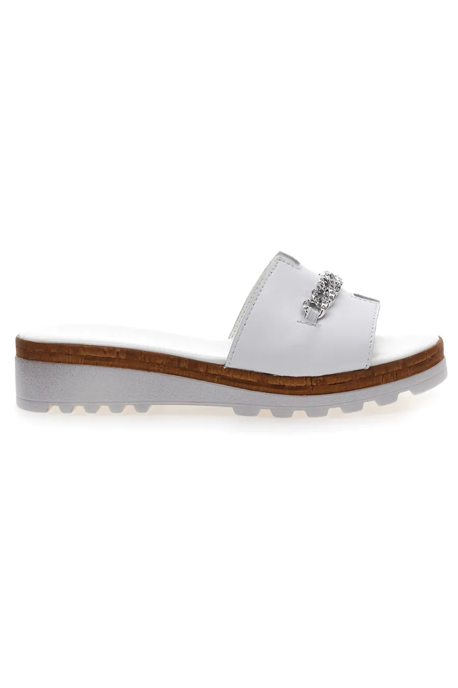 Ciabatta Bianca con Fascia in Pelle e Catena Decorativa 333170811-PITTARELLO New