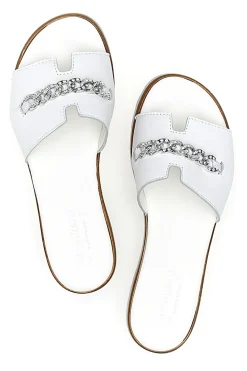 Ciabatta Bianca con Fascia in Pelle e Catena Decorativa 333170811-PITTARELLO New