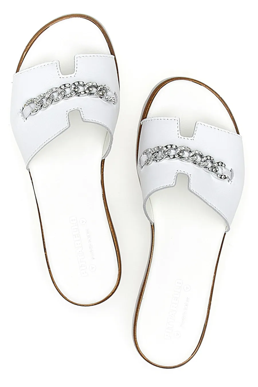 Ciabatta Bianca con Fascia in Pelle e Catena Decorativa 333170811-PITTARELLO New