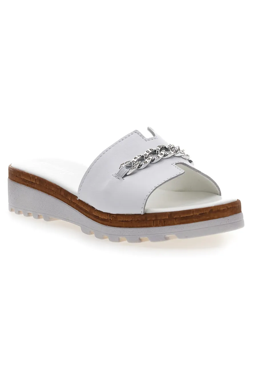 Ciabatta Bianca con Fascia in Pelle e Catena Decorativa 333170811-PITTARELLO New