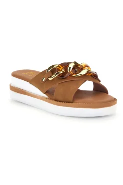 Ciabatta marrone con catena decorativa M205-PRIMA RIGA Outlet