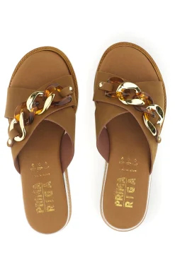 Ciabatta marrone con catena decorativa M205-PRIMA RIGA Outlet