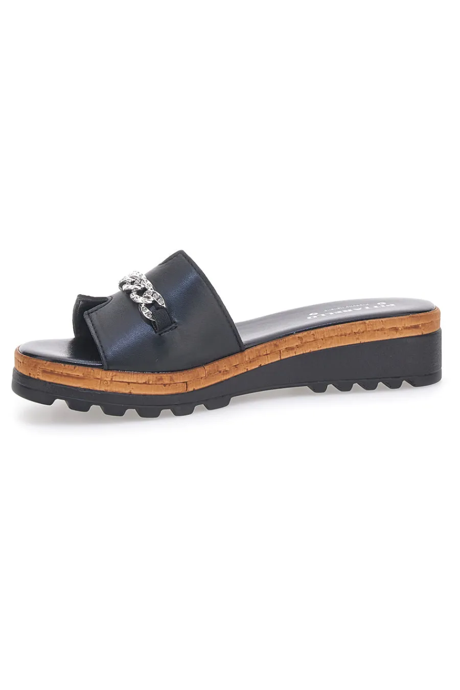 Ciabatta Nera con Fascia in Pelle e Catena Decorativa 333170811-PITTARELLO Clearance