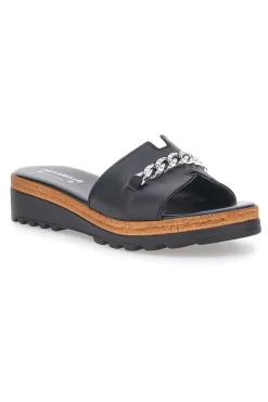 Ciabatta Nera con Fascia in Pelle e Catena Decorativa 333170811-PITTARELLO Clearance