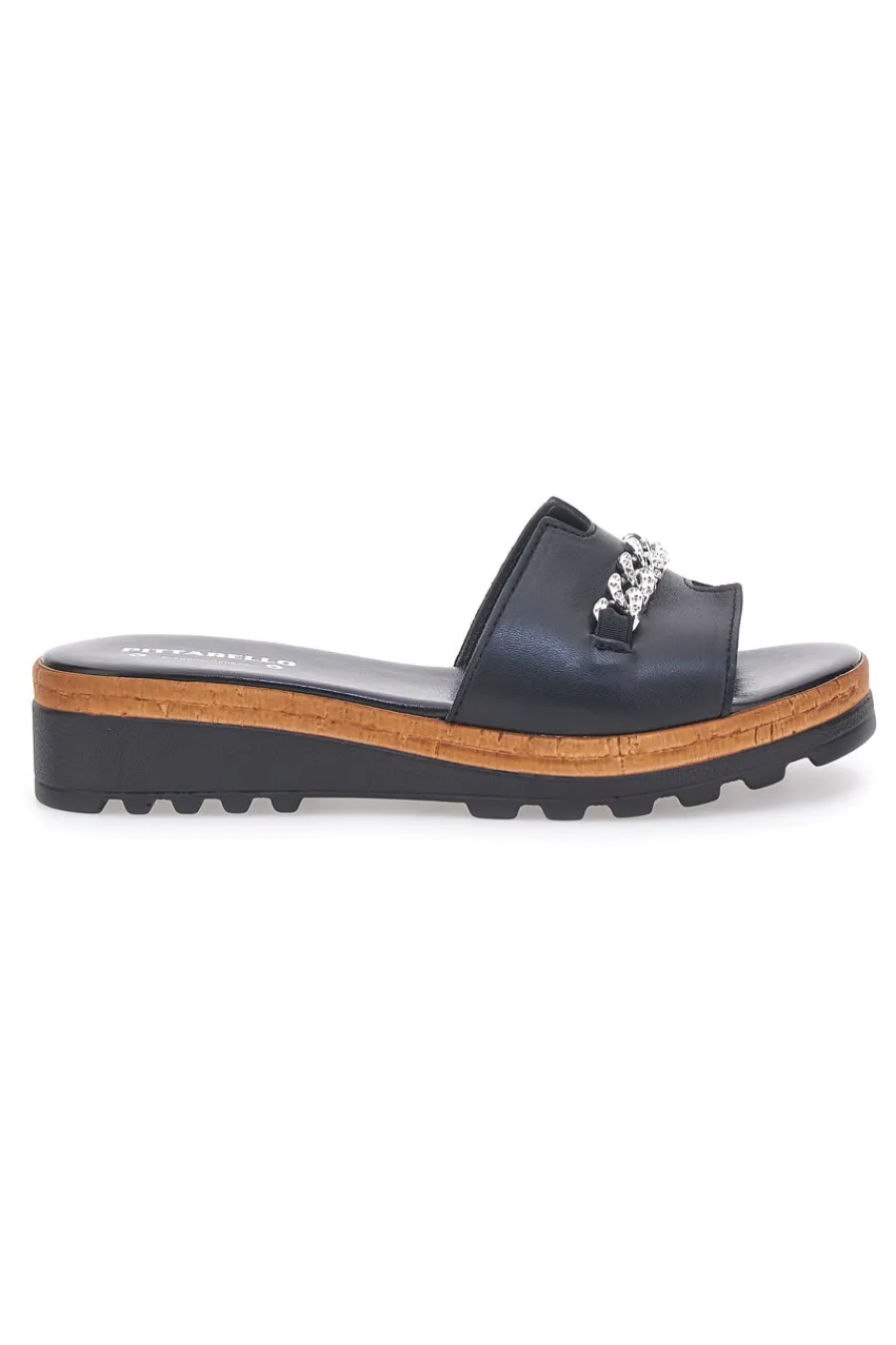 Ciabatta Nera con Fascia in Pelle e Catena Decorativa 333170811-PITTARELLO Clearance