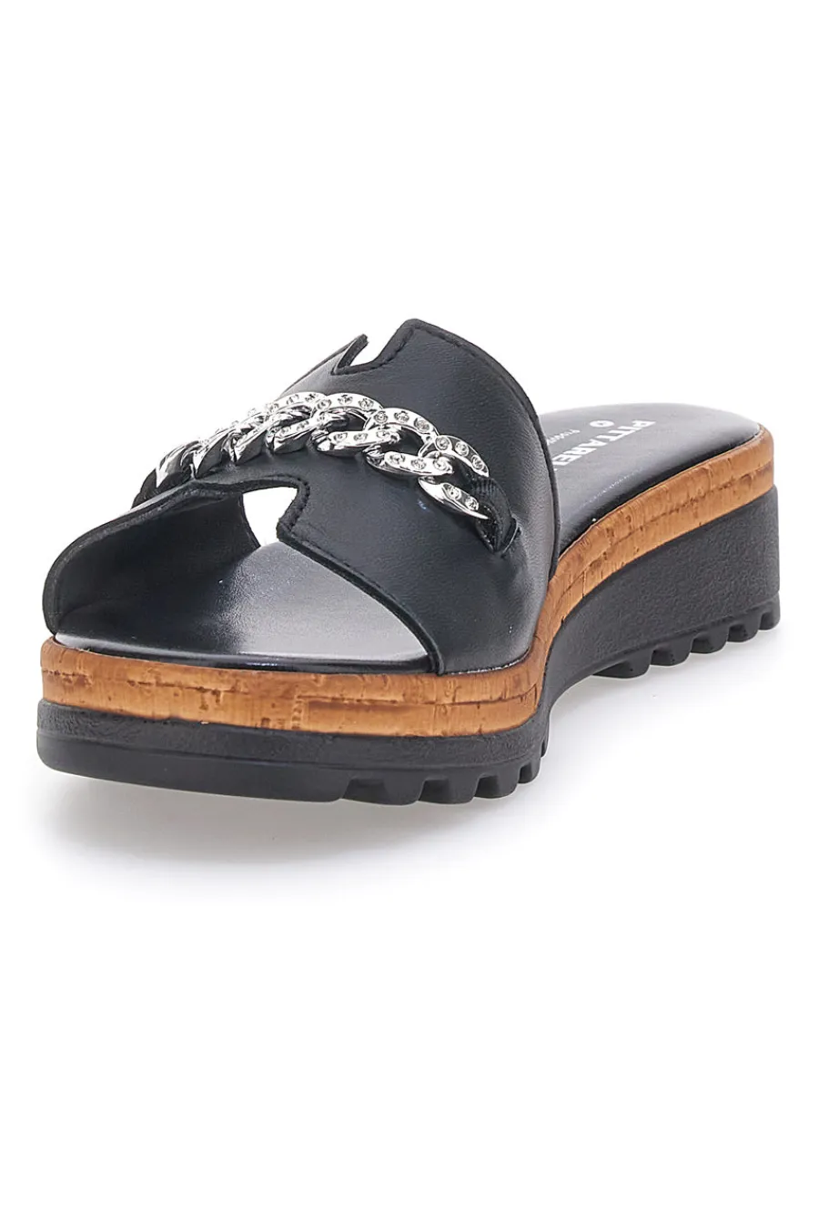 Ciabatta Nera con Fascia in Pelle e Catena Decorativa 333170811-PITTARELLO Clearance