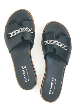 Ciabatta Nera con Fascia in Pelle e Catena Decorativa 333170811-PITTARELLO Clearance