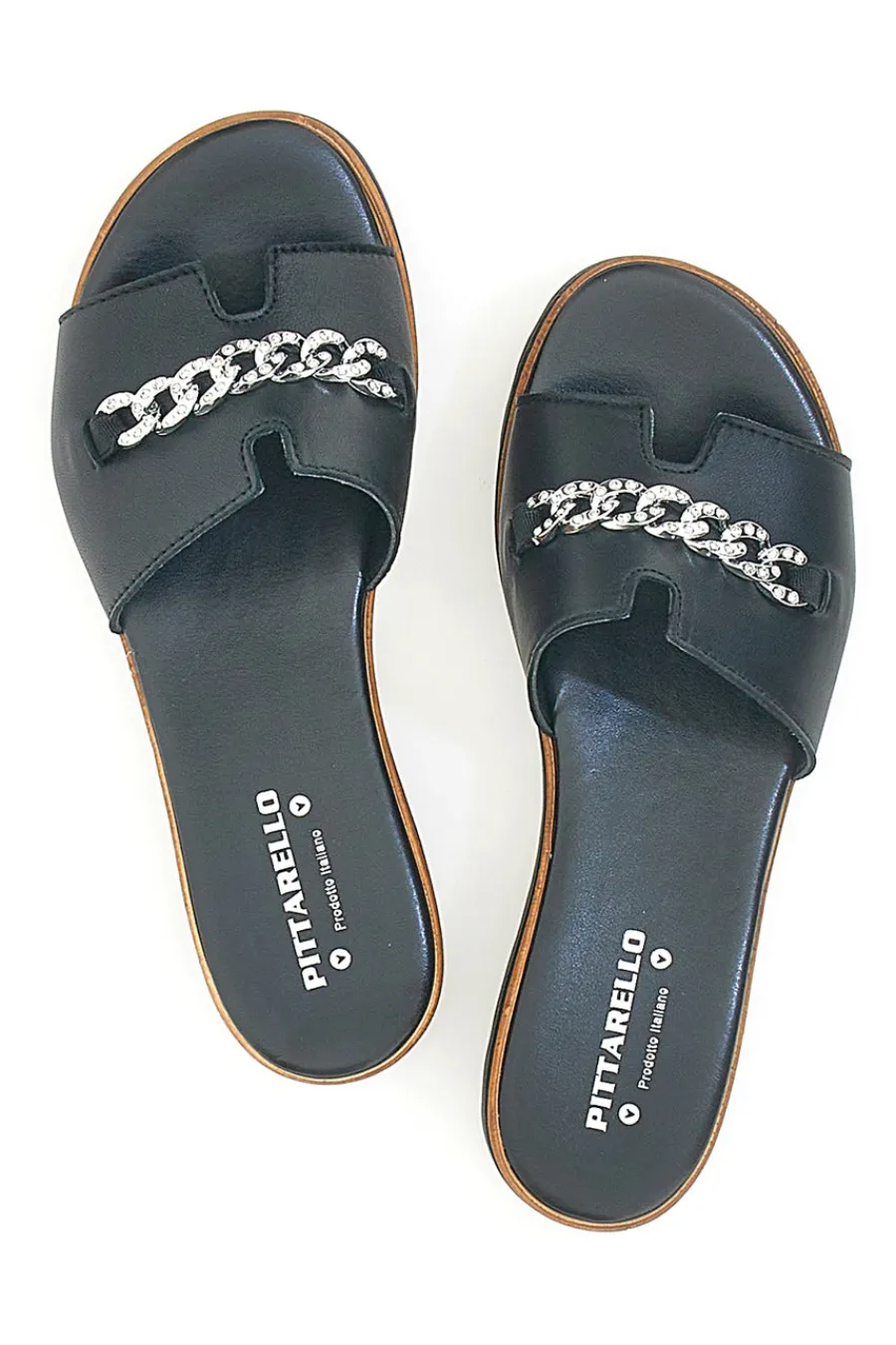 Ciabatta Nera con Fascia in Pelle e Catena Decorativa 333170811-PITTARELLO Clearance