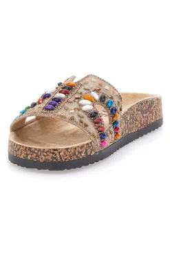 Ciabatte beige con applicazioni multicolor 14219-PRIMA RIGA