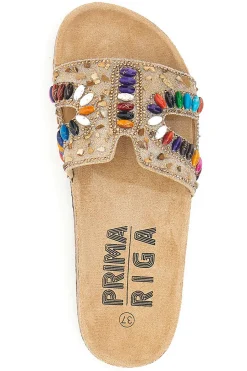 Ciabatte beige con applicazioni multicolor 14219-PRIMA RIGA