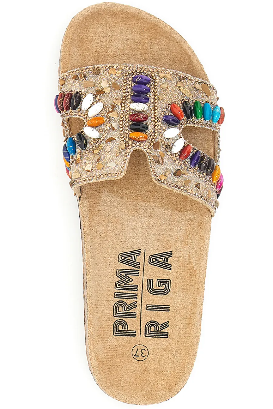 Ciabatte beige con applicazioni multicolor 14219-PRIMA RIGA