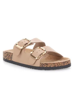 Ciabatte beige con doppia fascia e fibbie decorate Me & Me 14604-ME u0026 ME Discount
