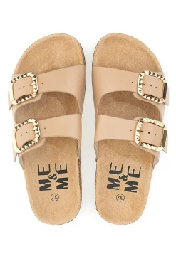 Ciabatte beige con doppia fascia e fibbie decorate Me & Me 14604-ME u0026 ME Discount