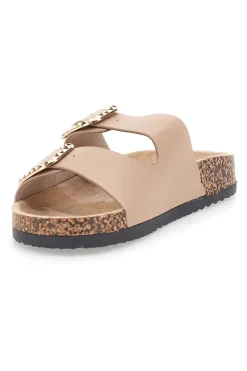 Ciabatte beige con doppia fascia e fibbie decorate Me & Me 14604-ME u0026 ME Discount