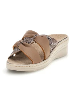 Ciabatte beige con fasce incrociate, inserti animalier e soletta estraibile 1401-PRIMA RIGA Hot