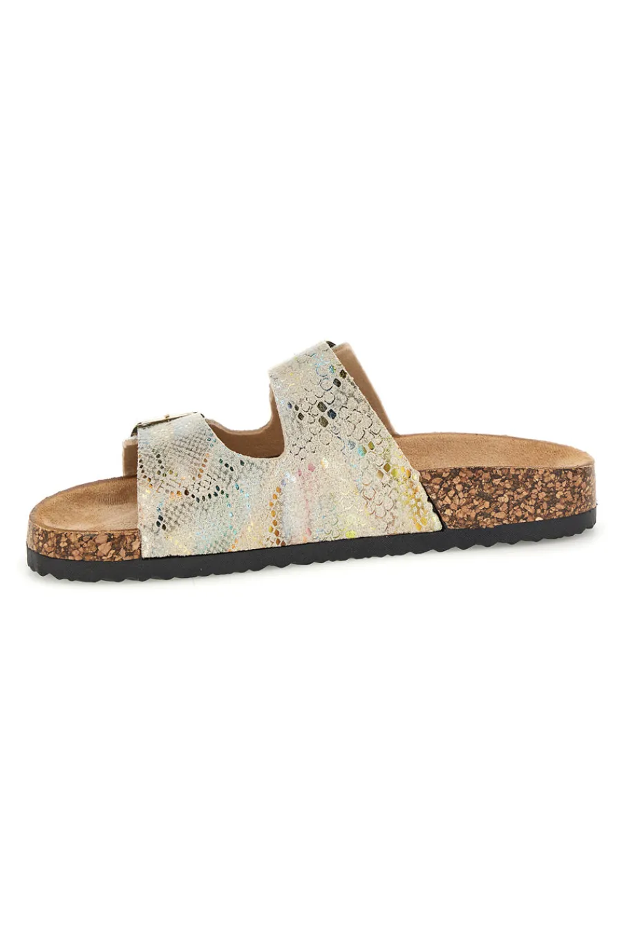 Ciabatte Beige con trama multicolore pitonata e doppia fibbia 14601-PRIMA RIGA New