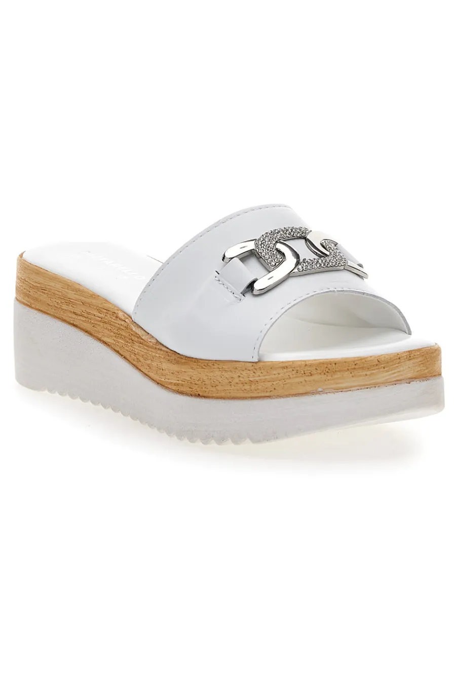Ciabatte Bianche con Catenina Argento e Platform 3456-PITTARELLO LOVE New