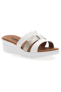 Ciabatte bianche con fascia glitter e zeppa 520-FLY NATURE New