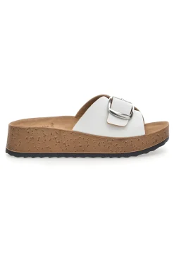 Ciabatte Bianche Con Fibbia e Platform In Pelle 38 Pk-INBLU Best