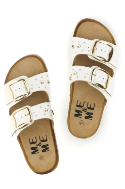 Ciabatte bianche con fibbie e borchie Me & Me 15617-ME u0026 ME Clearance