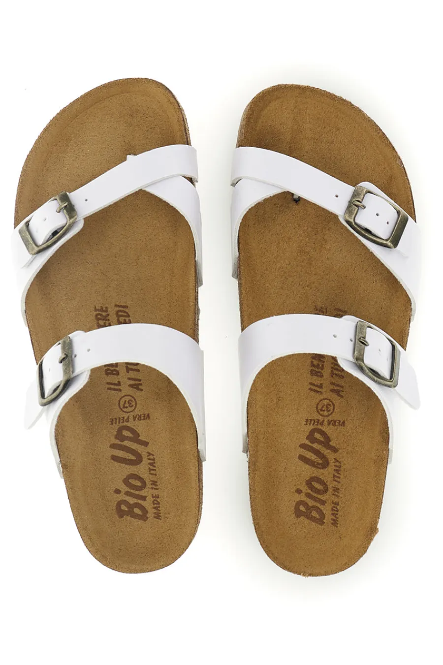 Ciabatte bianche con fibbie e plantare anatomico 203-BIO UP Outlet