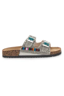 Ciabatte bianche con fibbie e perline 14177-PRIMA RIGA Discount