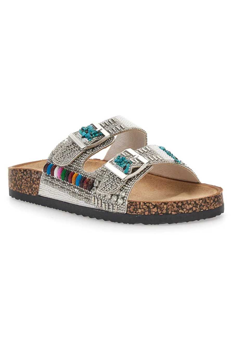 Ciabatte bianche con fibbie e perline 14177-PRIMA RIGA Discount